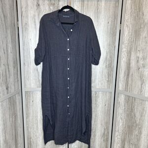 Meo Meli Linen Maxi Shirt Dress Roll Tab Sleeves Size L